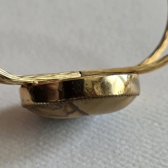 Vintage bracelet picture Jasper Gold tone cuff Southwestern desert scene - Picture 12 of 16